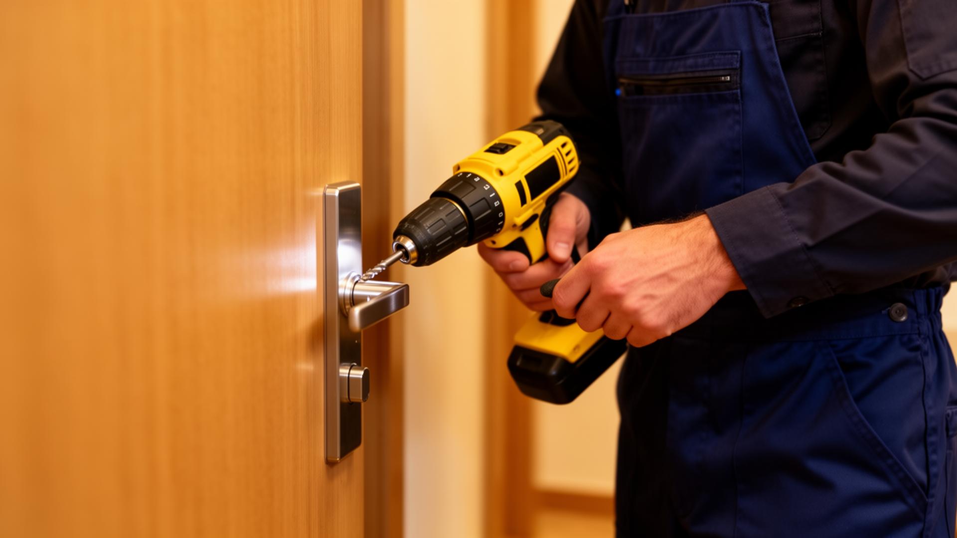 Cerrajero instalando cerradura